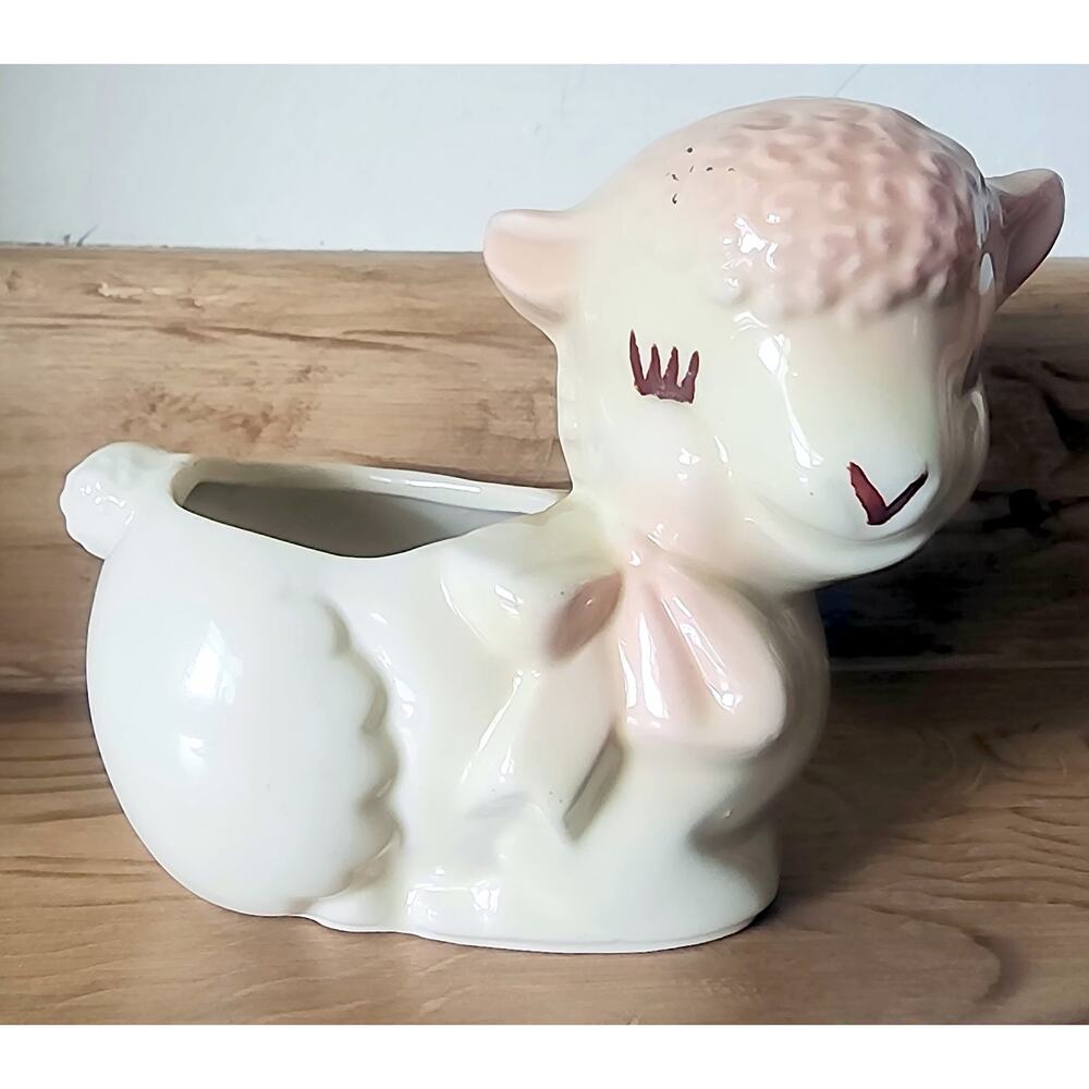 Shawnee Pottery Lamb Kitschy Succulent Planter Mcm Darling Sleeping Baby Vintage